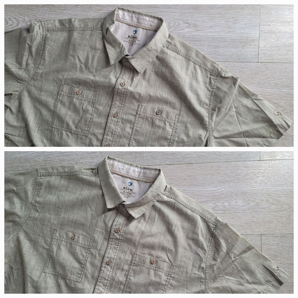 Kuhl Krossfire Men's XL Short Sleeve Beige Tan Gray Hiking Shirt Lot Of 2 7259